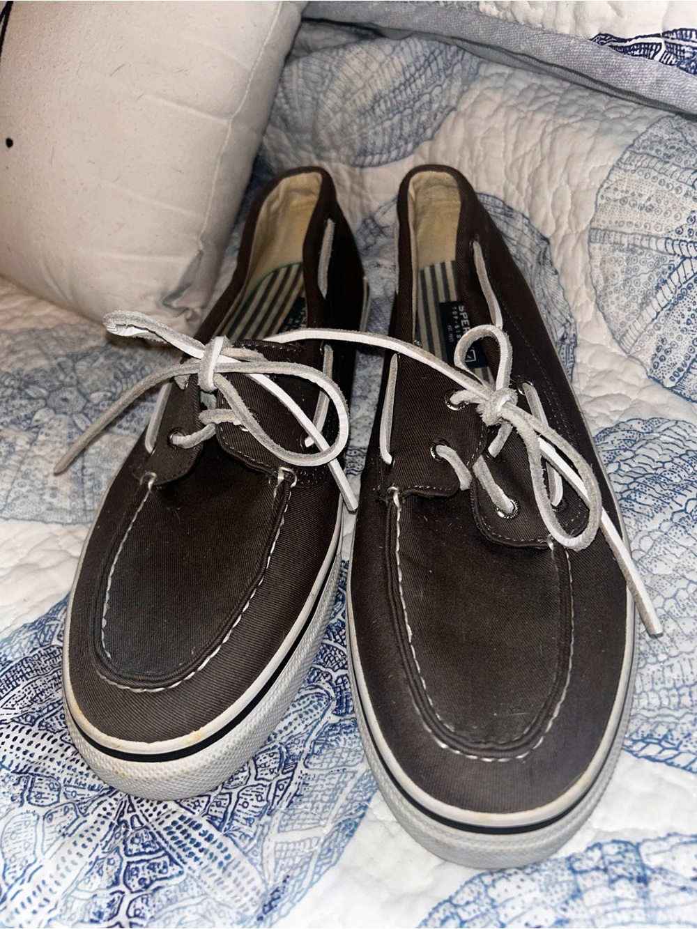 Sperry Men's gray Canvas Boat Shoes with White Laces